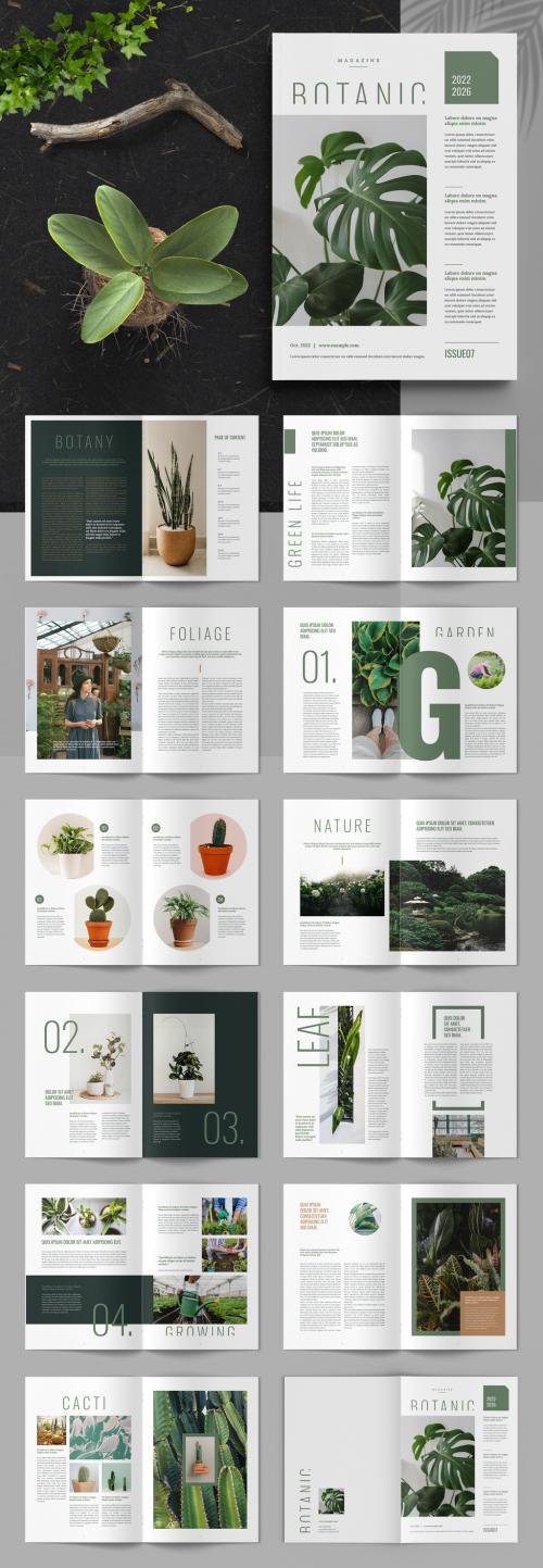 Botanic Magazine Layout with Green Accents