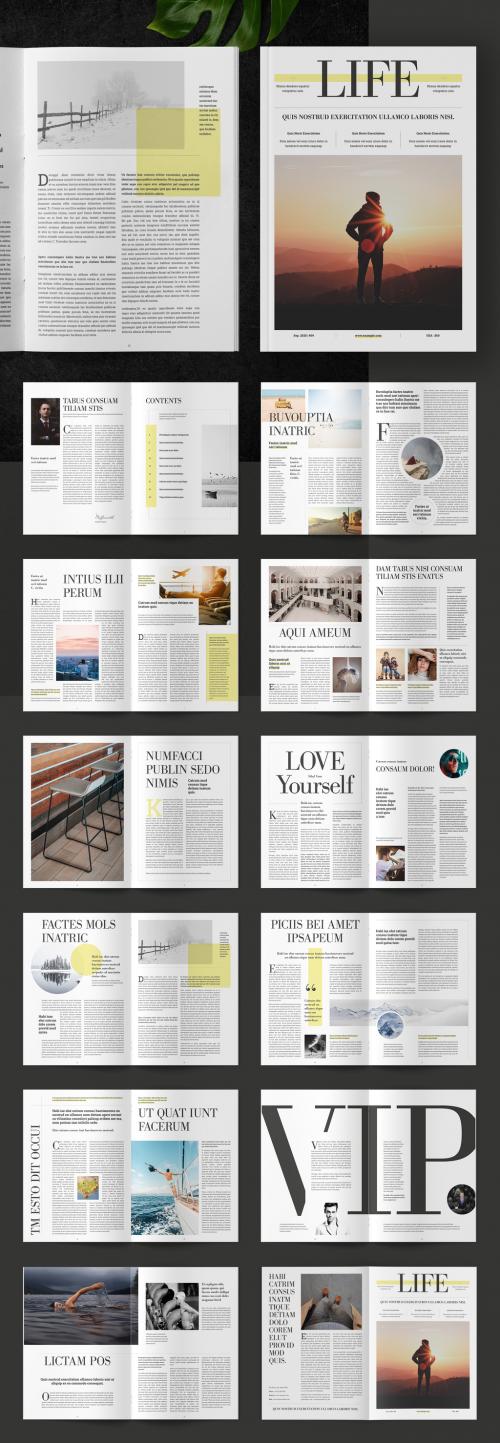 Magazine Layout with Yellow Accents