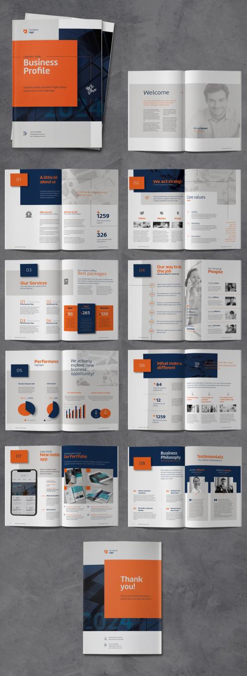 Business Company Profile Brochure with Blue and Orange Accents
