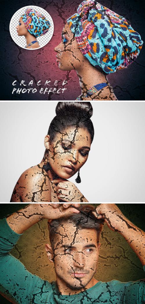 Cracked Portrait Photo Effect Mockup