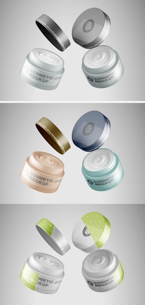 Set Cream Cosmetic Jars Mockup