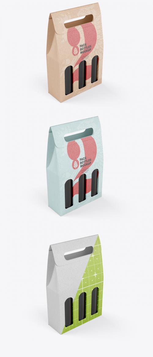 Paper Pack Wine Bottles Carrier Mockup