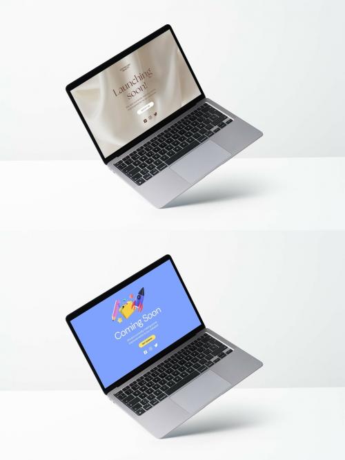 Floating Laptop on White Set Mockup