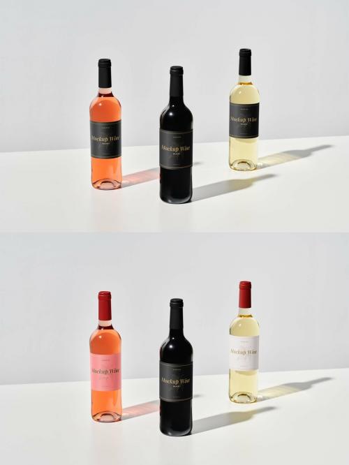 Red and Rose and White Wine Bottle Mockup