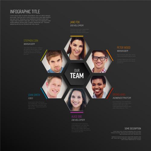 Meet Our Company Team Dark Modern Presentation Layout with Hexagons