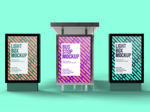 Bus Stop and City Light Poster Mockup Design