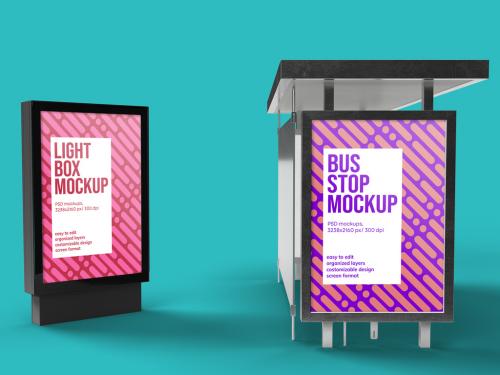 Bus Stop and City Light Poster Mockup Design