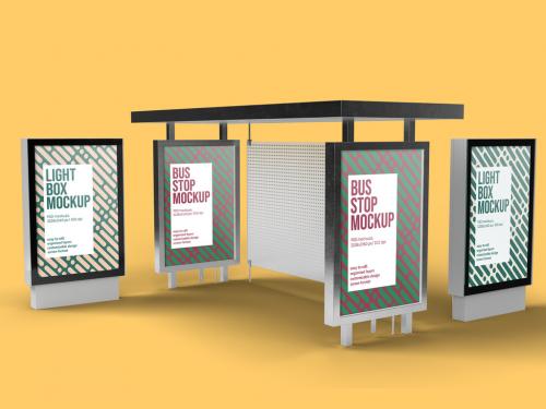 Bus Stop and City Light Poster Mockup Design