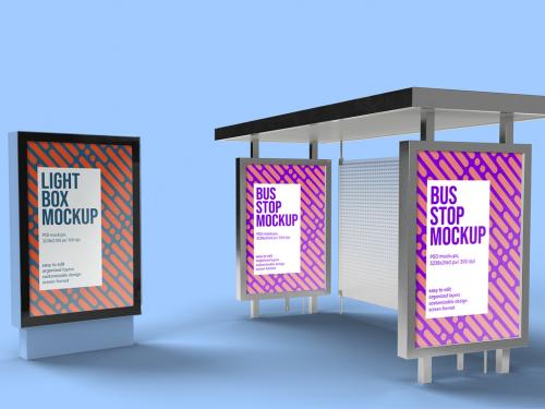 Bus Stop and City Light Poster Mockup Design