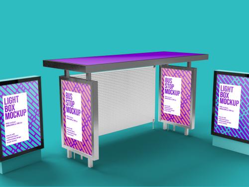 Bus Stop and City Light Poster Mockup Design