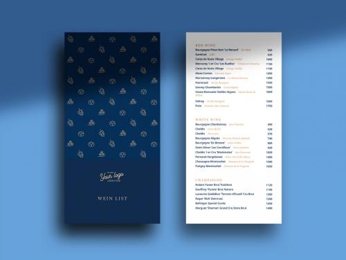 Elegant Wine List Layout with Navy and Golden