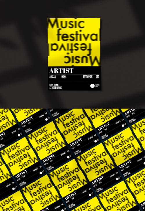 Typography Music Poster Layout with Yellow Accent