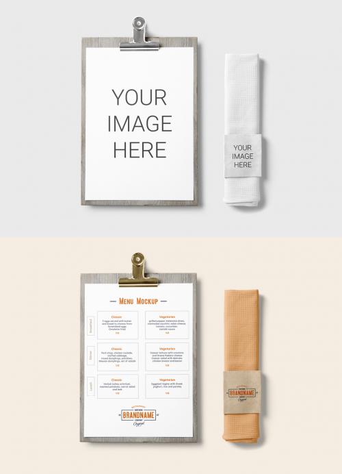 Menu with Dishcloth Mockup