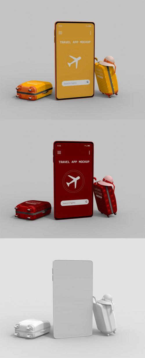 Travel Concept Smartphone with Suitcase Mockup