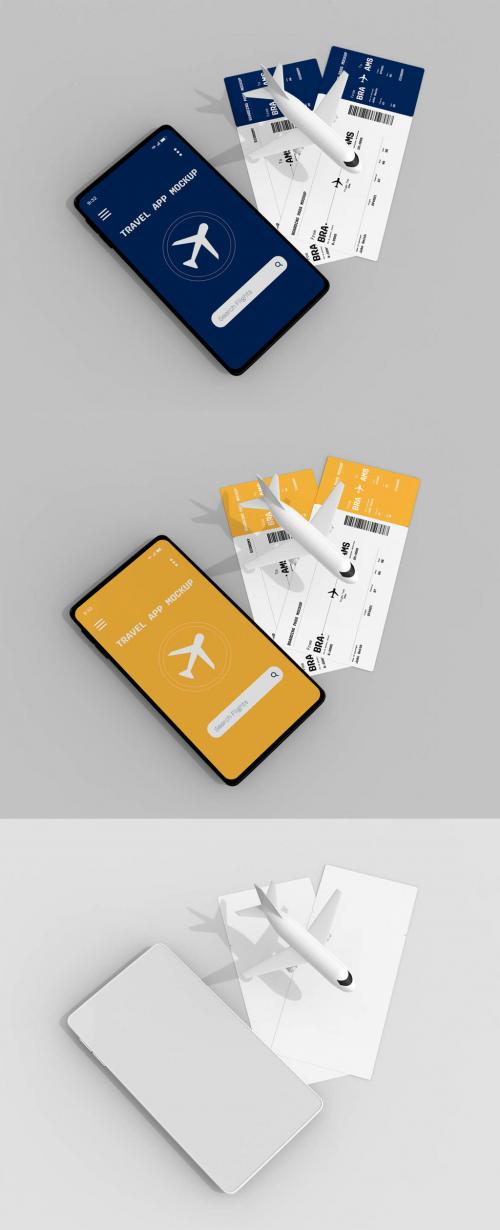 Travel Concept Smartphone with Boarding Pass Mockup
