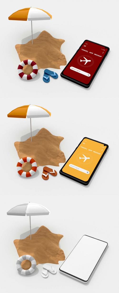 Travel Concept Smartphone with Beach Elements Mockup