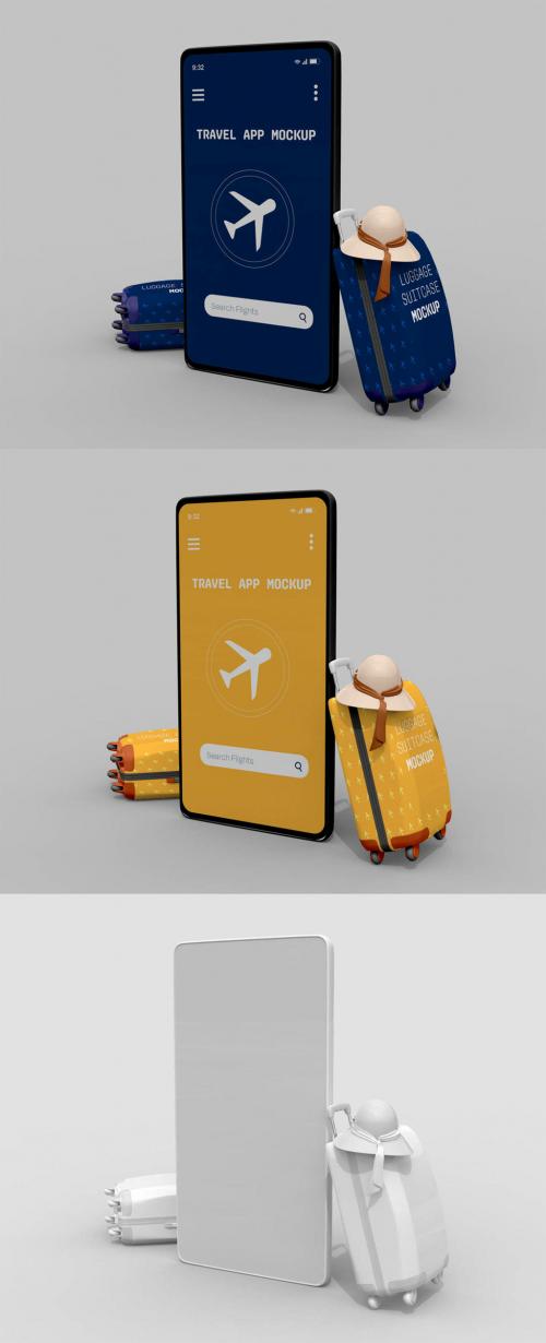 Travel Concept Smartphone with Two Suitcases Mockup