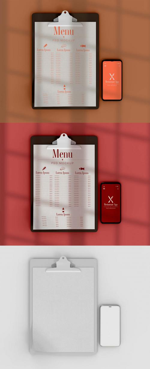 Top View of Menu with Smartphone Mockup