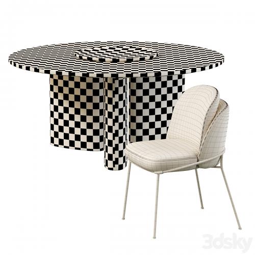 Modern Baron Sea Foam Dining Chair and Round table