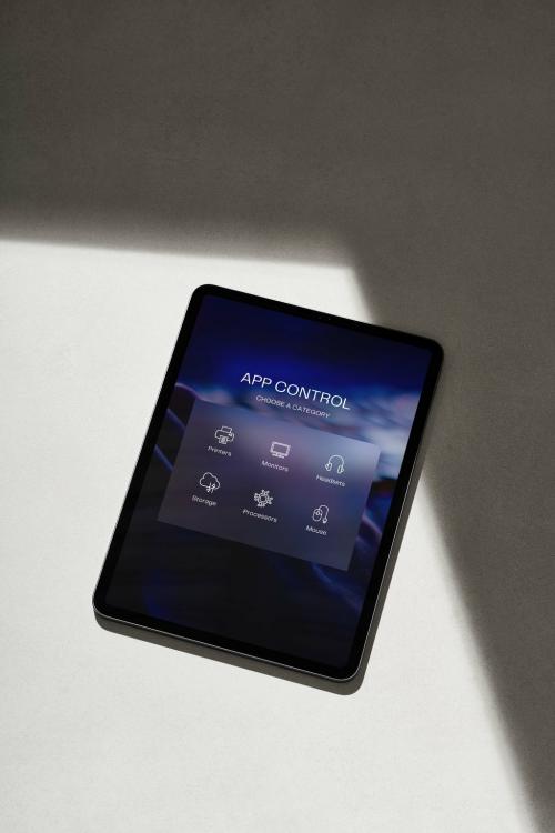 Tablet Mockup on a Grey Surface with Shadows