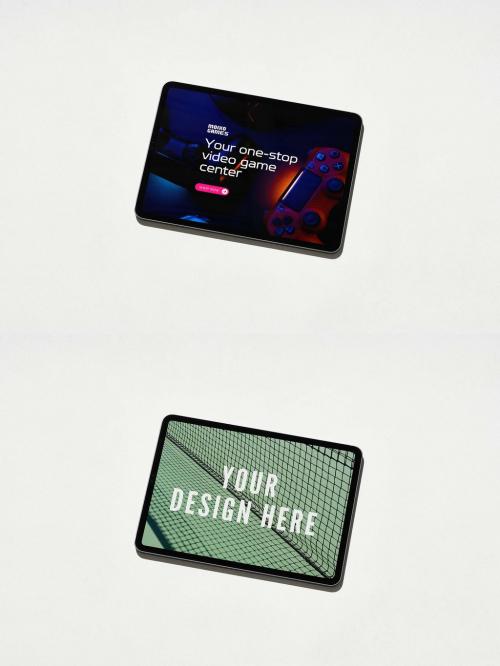 Top View of an Tablet Mockup with a Light Grey Background