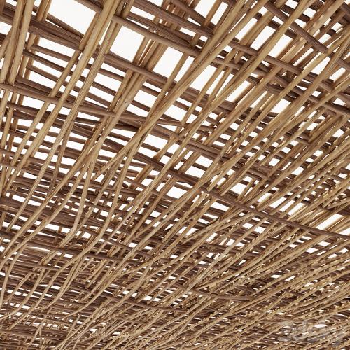 Ceiling wood thin branch beam n1 / Wooden ceiling made of thin branches on beams