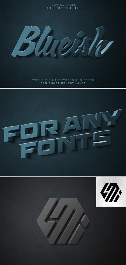 Blue Text Effect Mockup with Dark 3D Shadow