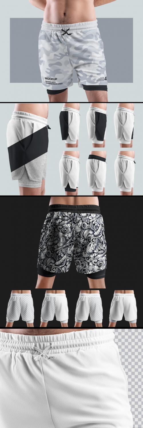 3 Mockups of Mens Shorts with Compression Underwear