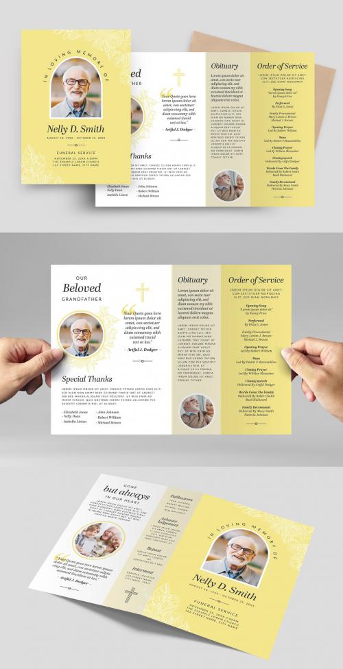 Yellow Funeral Program Obituary Memorial Service Layout