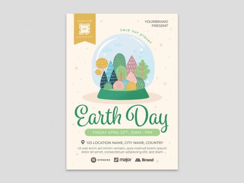 Earth Day Flyer Poster with Cute Globe Eco Trees Theme