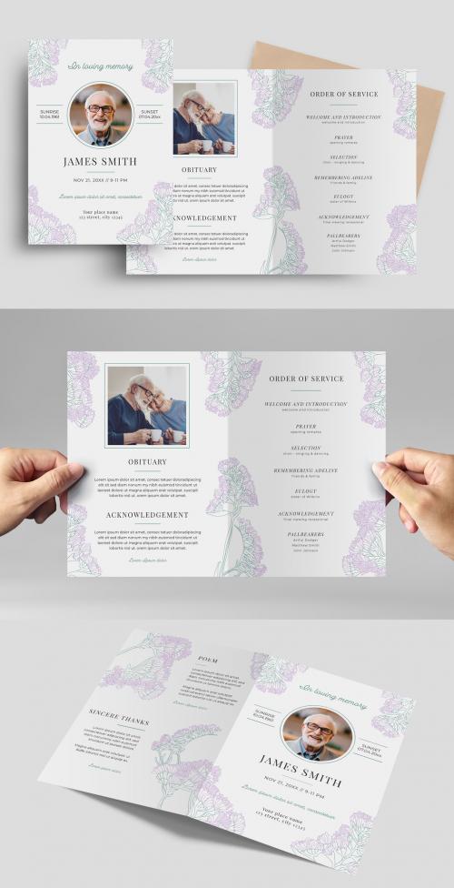 Purple Flower Floral Funeral Program Obituary Template