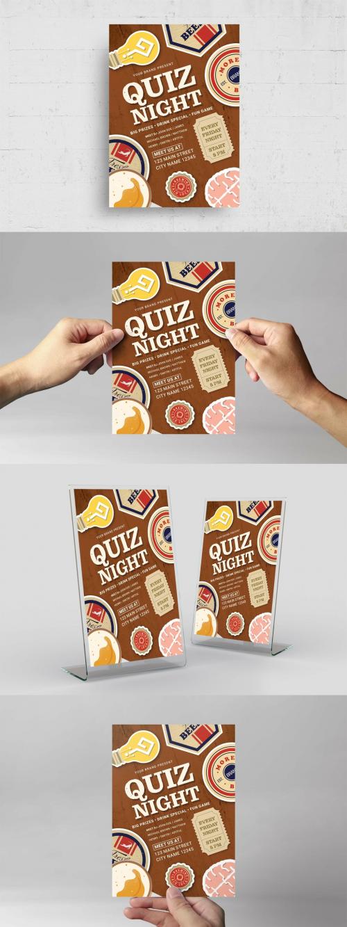 Quiz Night Flyer Poster with Pub Beer Mat Scene