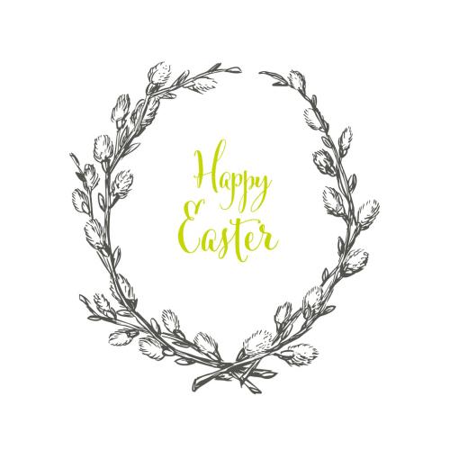 Happy Easter Hand Drawn Ink Card Layout with Catkin Spray Drawing