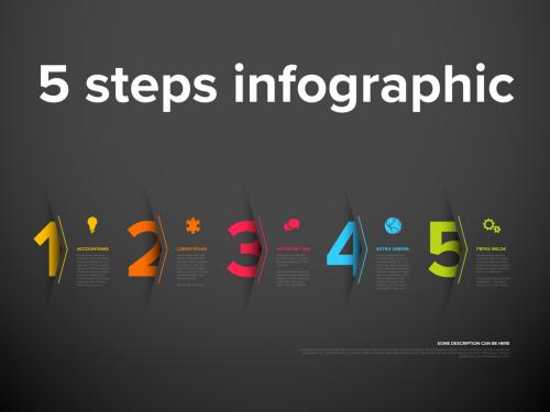 Five Color Steps Progress Dark Page Layout with Color Accent