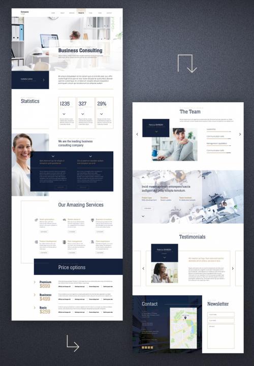 Business Presentation Website with Blue and Gold Accents