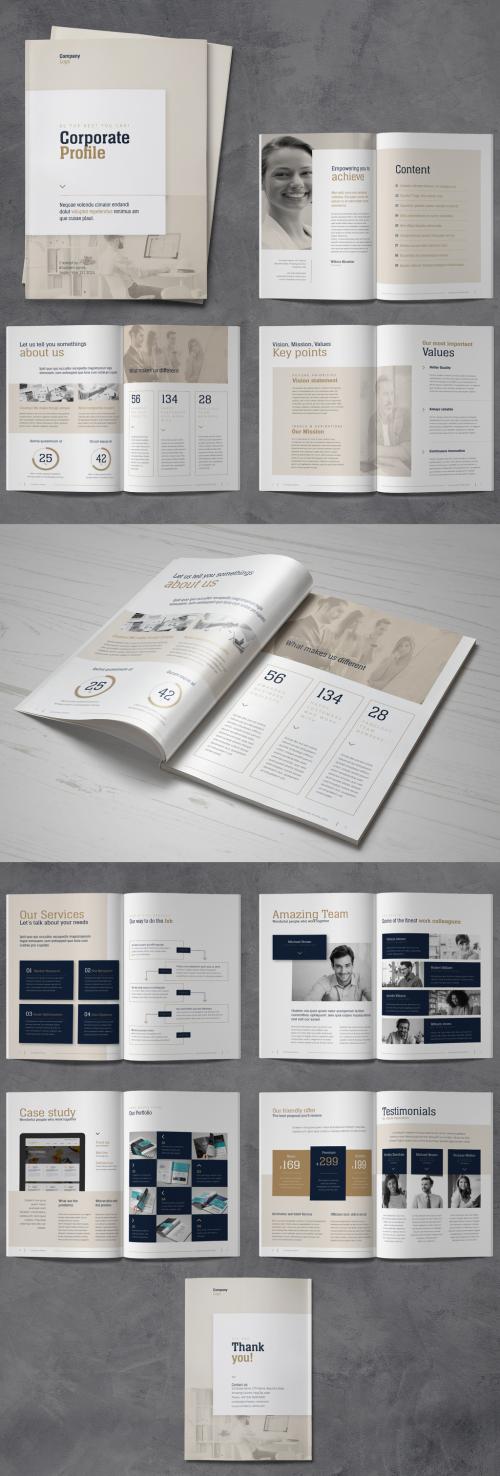 Business Company Profile Brochure with Blue and Beige Accents