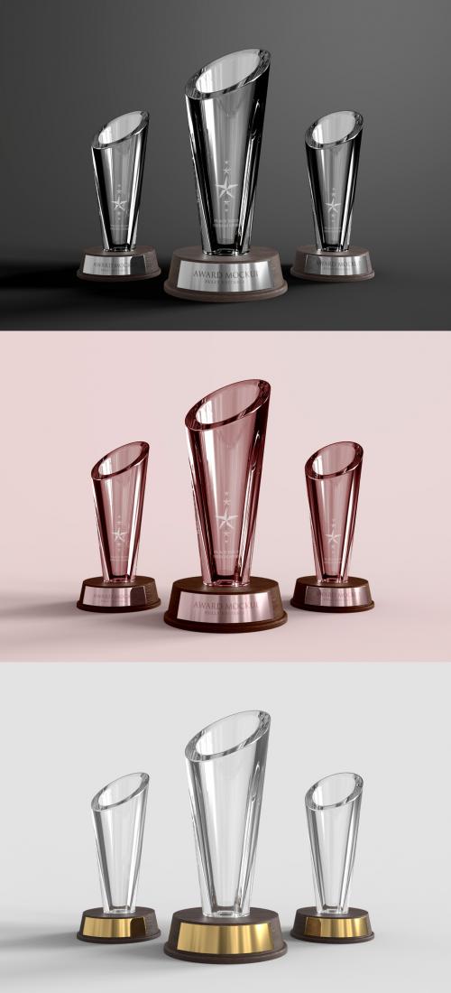 Glass Cone Trophies Set Mockup