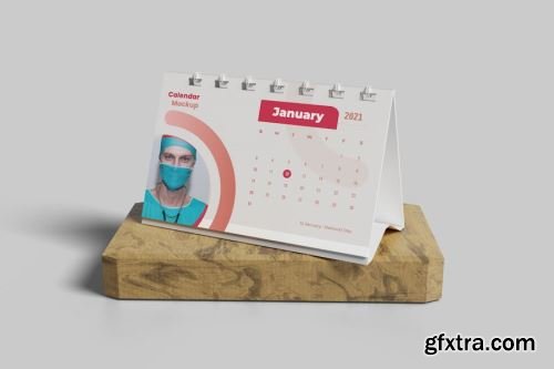 Spiral Desk Calendar with Wooden Man Mockup Collections 14xPSD