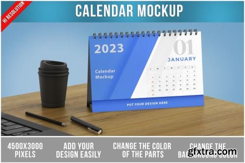 Spiral Desk Calendar with Wooden Man Mockup Collections 14xPSD