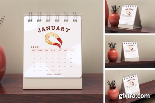 Spiral Desk Calendar with Wooden Man Mockup Collections 14xPSD