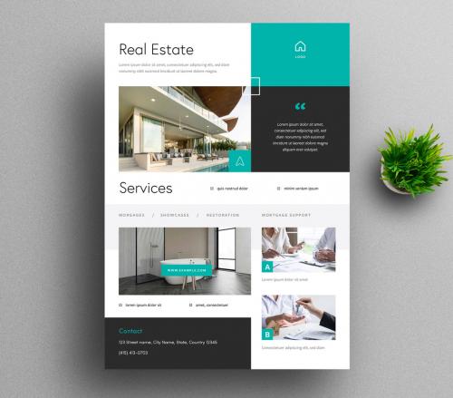 Real Estate Flyer Layout with Teal Accent