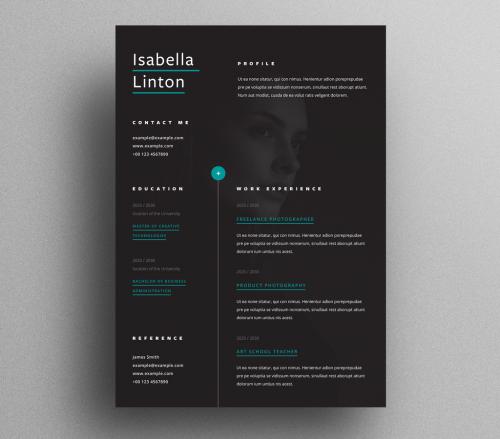 Dark Mode Resume Layout with Huge Background Photo Placeholder