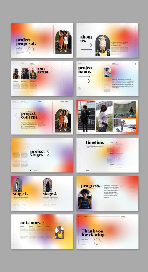 Pitch Deck Layout with Yellow and Orange Gradient