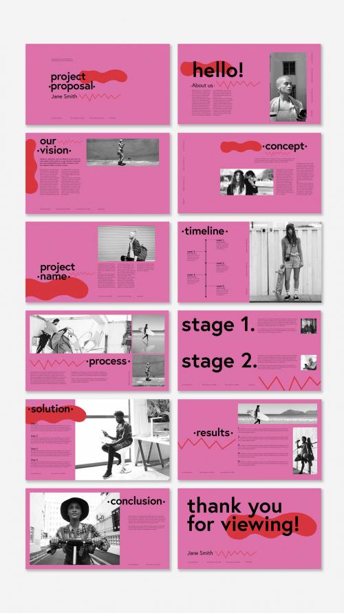 Pink Pitch Deck Layout with Red Accent