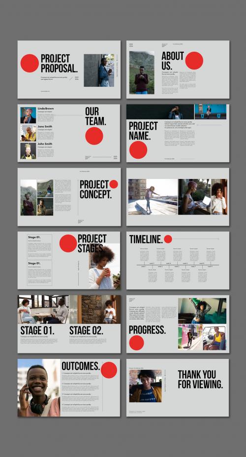 Grey Pitch Deck Layout with Red Accent