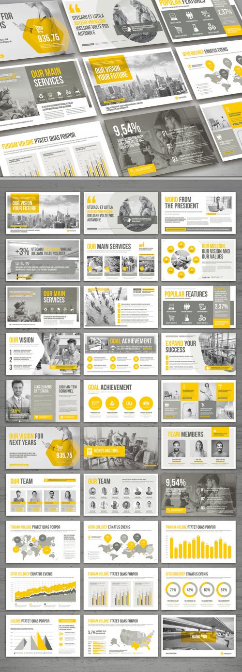 Corporate Presentation Layout in Khaky and Yellow Colors