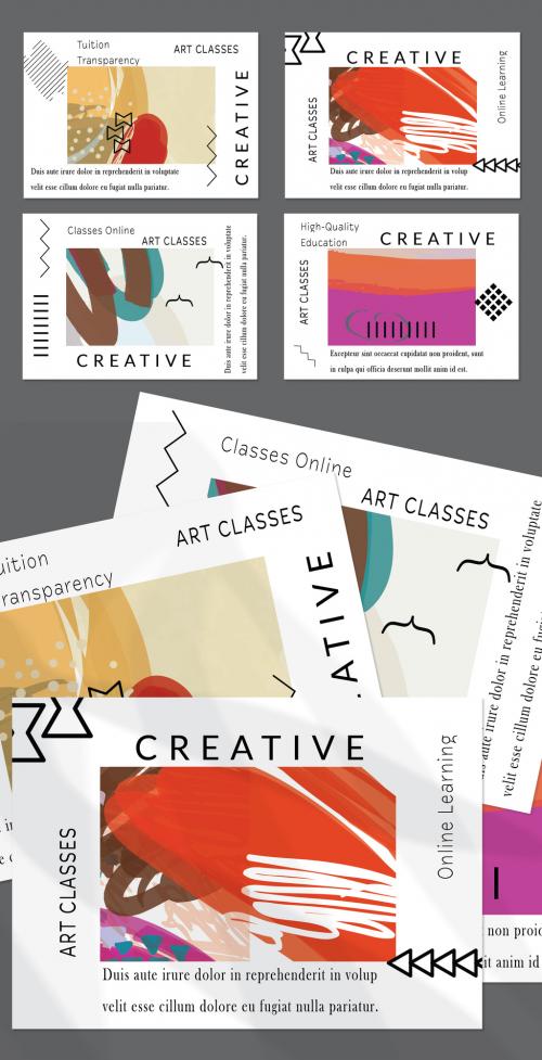 Flyer Layout with Geometric Shapes and Abstract Bright Rectangle on White