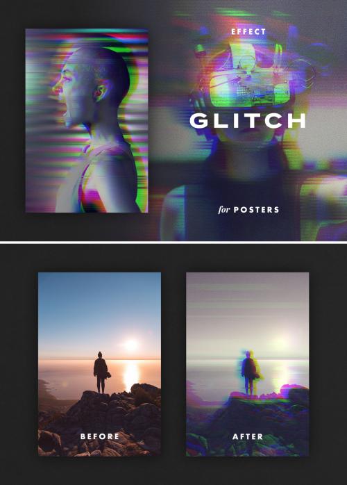 Hard Glitch Poster Photo Effect Mockup