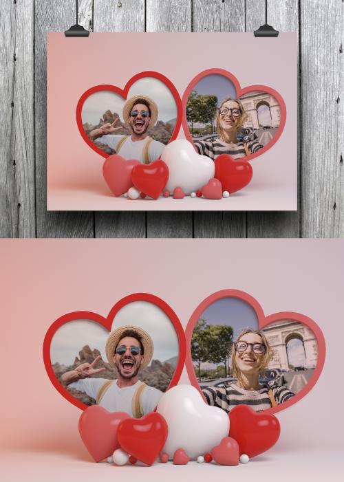 Poster with Two Frames in the Shape of a Heart