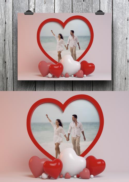 Poster with Heart Frame Mockup